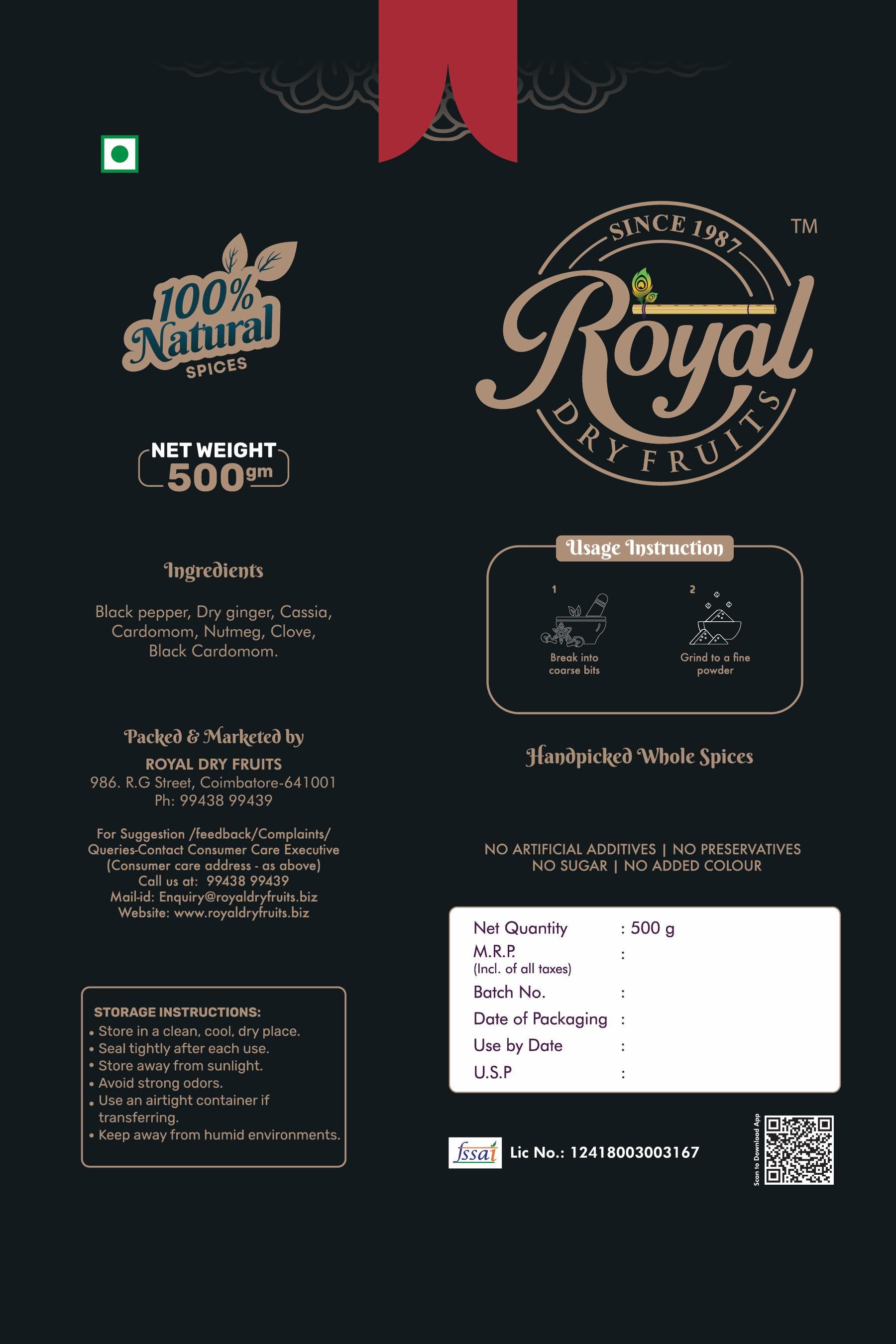 TEA MASALA RAW / CHAI MASALA AAKHA 500G